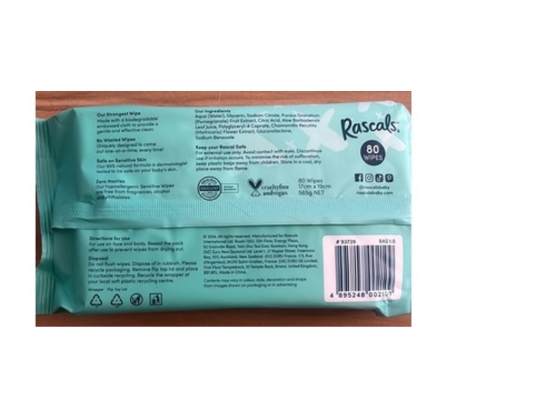 Rascal Premium Sensitive Wipes, 80 Count