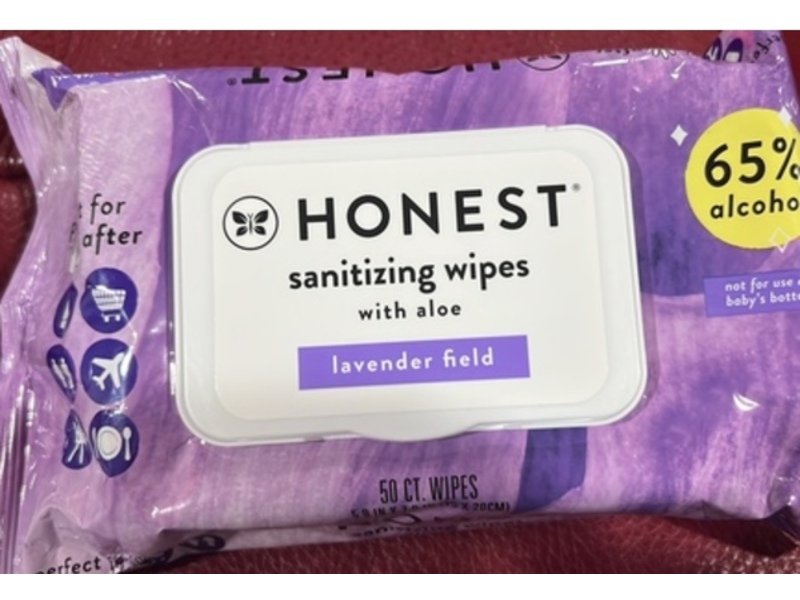 Honest Aloe Sanitizing Wipes, Lavender Field, 50 Count, Pack Of 3