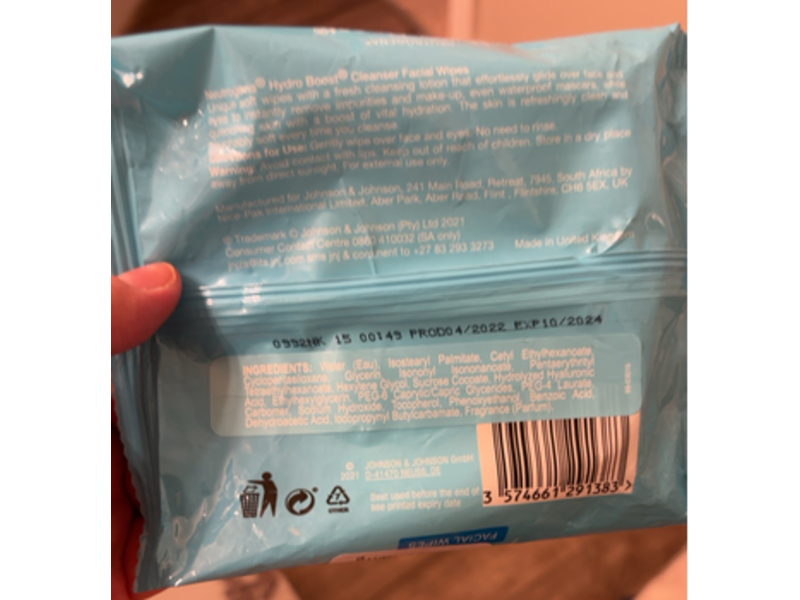 Neutrogena Hydro Boost Cleanser Facial Wipes, Hyaluronic Acid, 25 Count