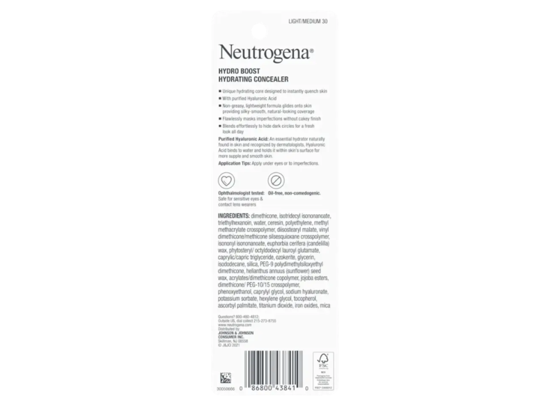 Neutrogena Hydro Boost Hydrating Concealer, 30 Light Medium, 0.12 fl oz/3.4 g