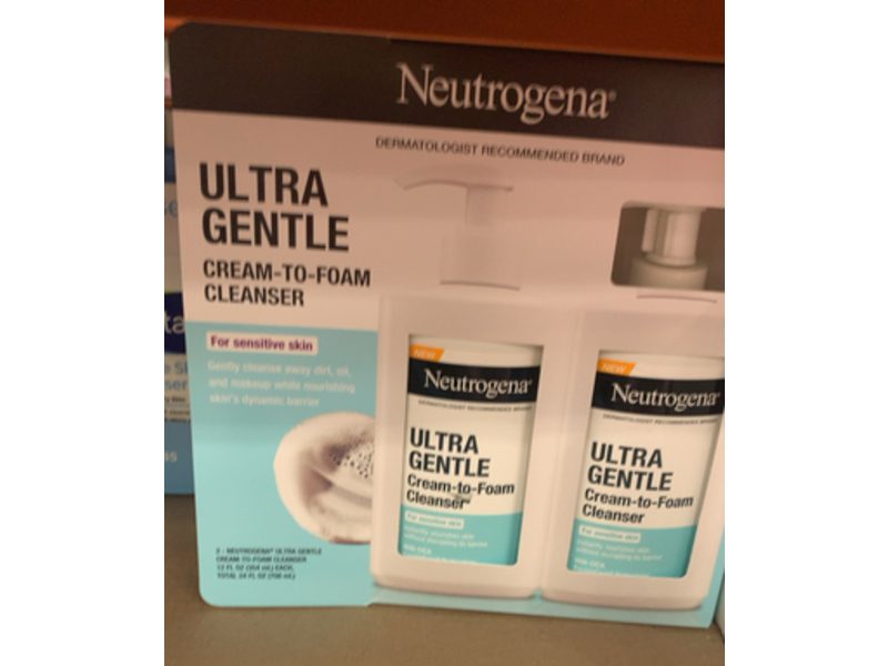 Neutrogena Ultra Gentle Cream-To-Foam Cleanser, 12 fl oz/354 mL, Pack Of 2