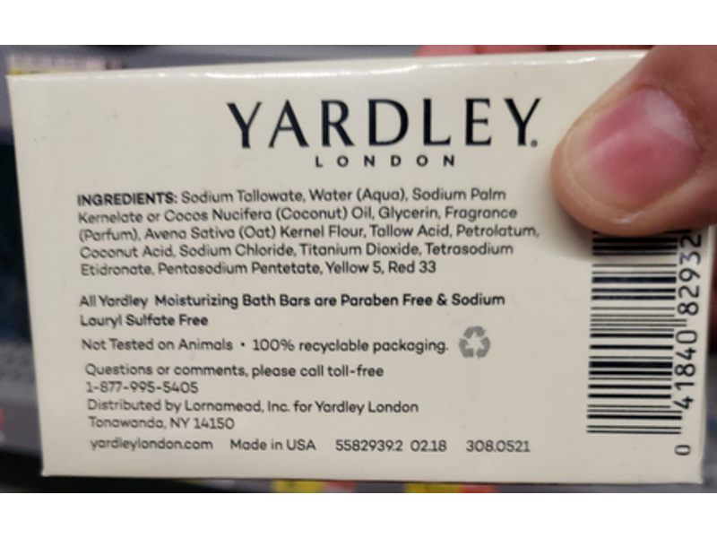 Yardley London Moisturizing Bath Bar, Oatmeal & Almond, 4.25 oz/120 g, Pack Of 3