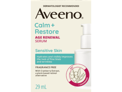 Aveeno Calm + Restore Age Renewal Serum, Oat + Cranberry, 1 fl oz/29 mL