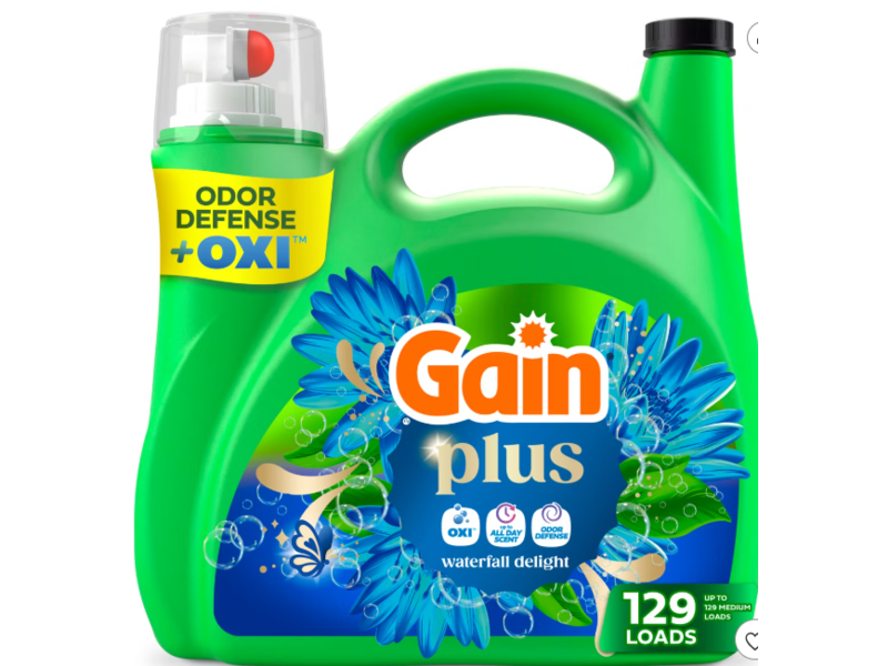 Gain Plus Odor Defense + Oxi Detergent, Waterfall Delight Airy Florals & Fresh, 129 Loads, 170 fl oz/5.02 L
