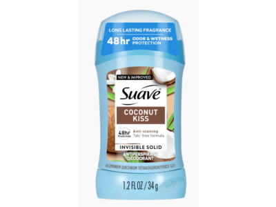 Suave Invisible Solid Deodorant, Coconut Kiss, 1.2 fl oz/3.4 g, 6 Count