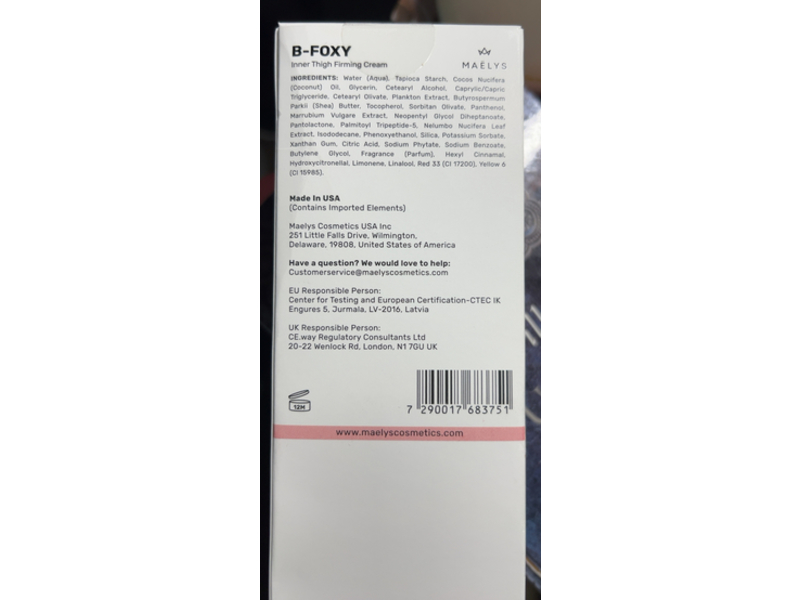 Maelys B-Foxy Inner Thigh Firming Cream,3.38 fl oz/100 mL