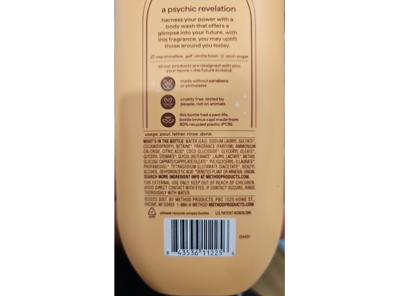 Method limited Edition Body Wash, Marshmallow, Vanilla Bean, Spun Sugar, 18 fl oz/532 mL