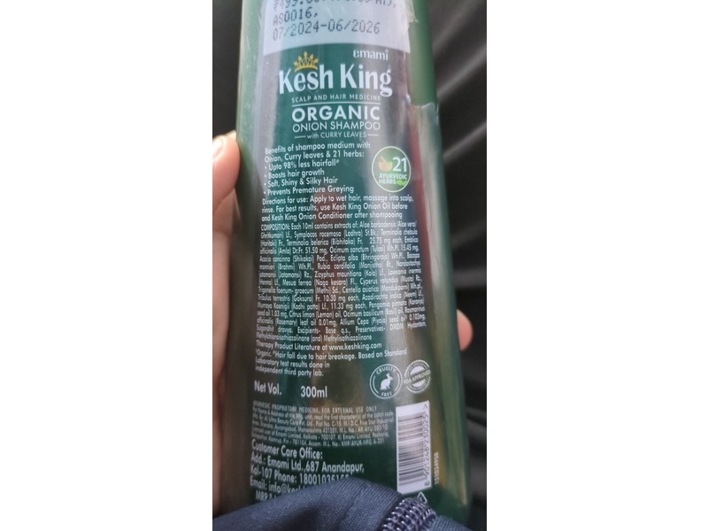 Kesh King Organic Onion Shampoo with Curry Leaves, 300 mL