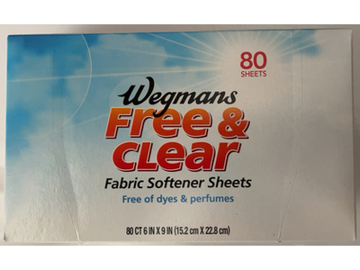 Wegmans Fabric Softener Sheets, Free & Clear, 80 Count