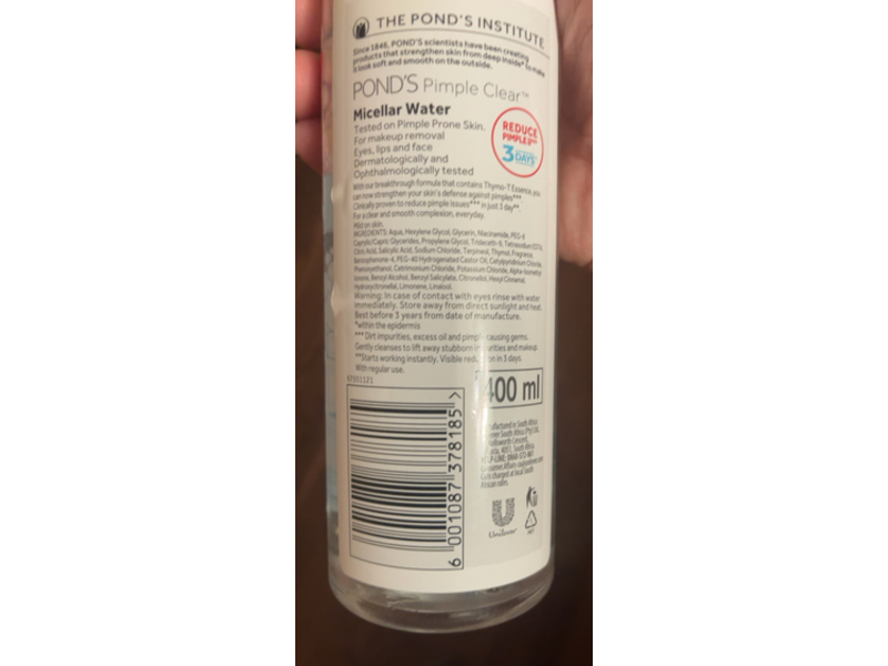 Pond's Pimple Clear Micellar Water, 13.53 fl oz/400 mL