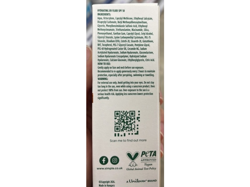Simple Hydrating Uv Fluid, SPF 50 Gluta Amino + Pro Ceramides