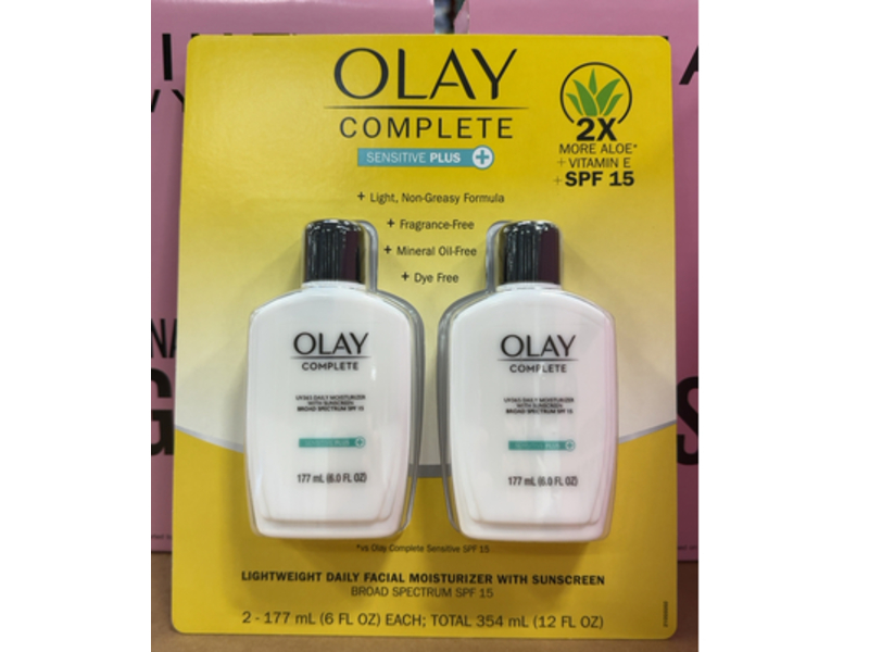 Olay Sensitive Plus Complete Daily Moisturizer, SPF 15, 6.0 fl oz/177 mL, Pack Of 2