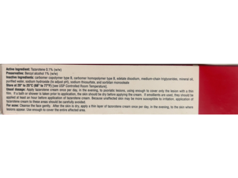 Tazarotene Cream, 0.1%, 30 g, Taro (Rx)
