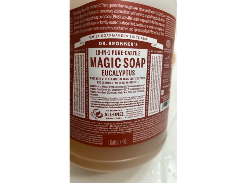 Dr. Bronners Pure Castile Soap, Eucalyptus, 3.8 L