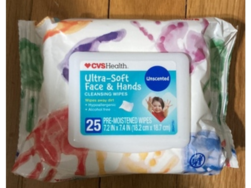 CVS Health Ultra-Soft Face & Hands Cleansing Wipes, Unscented, 25 Count