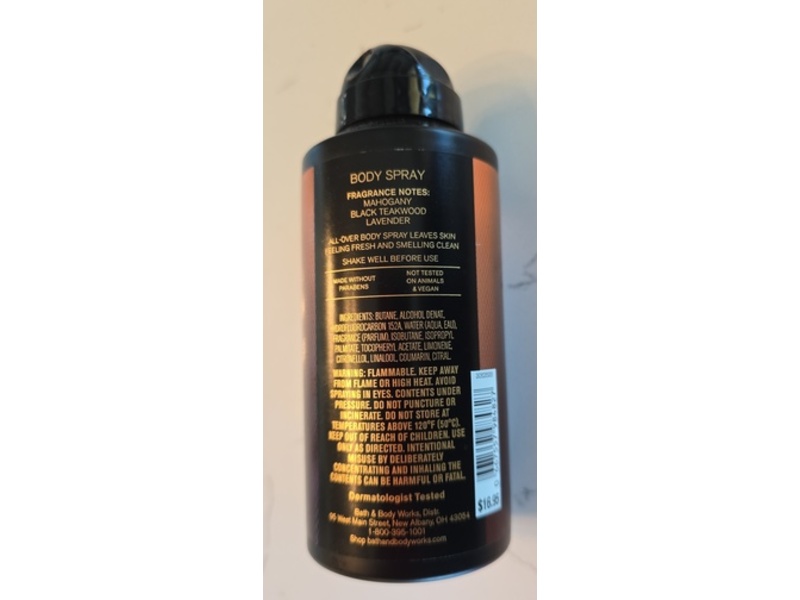 Bath & Body Works Body Spray, Mahogany Teakwood, 3.7 oz/104 g