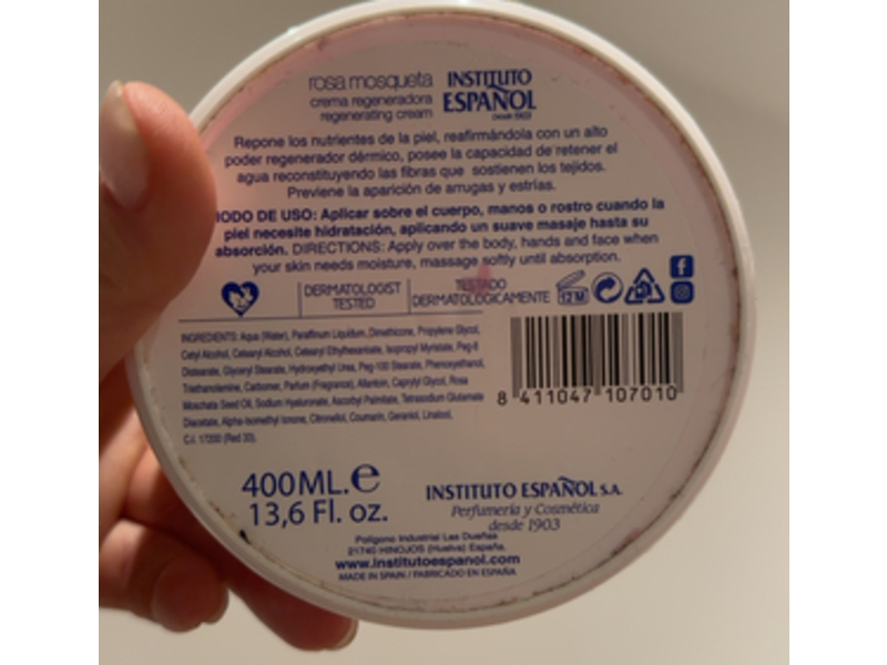 Instituto Espanol Rosehip Regenerating Cream, Hyaluronic Acid, 13.6 fl oz/400 mL
