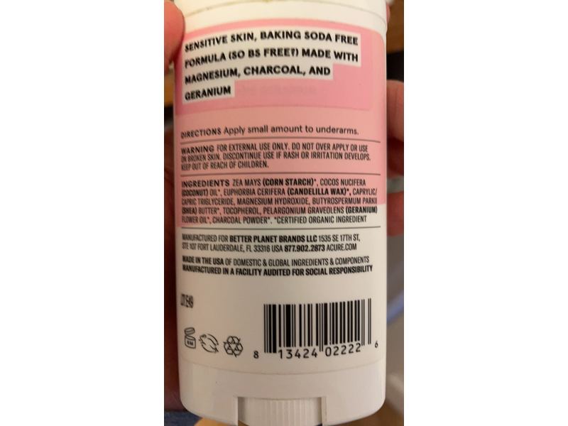 Acure Charcoal Geranium Deodorant, 2.2 oz/62.4 g