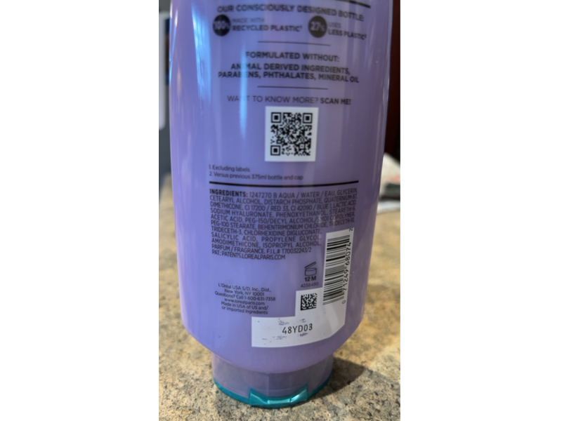 L'oreal Paris Elvive Hyaluron + Pure Rehydrating Conditioner, Salicylic + Hyaluronic acid, 12.6 fl oz/375 mL