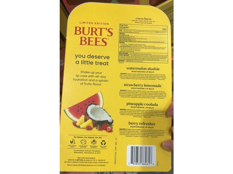 Burt's Bees All-Day Hydration Lip Balm, Drink Mix, SPF 30, 0.15 oz/4.25 g, Pack Of 10