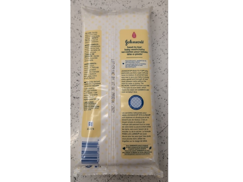 Johnson & Johnson Head-To-Toe Baby Washcloths, 15 Count, Pack Of 10