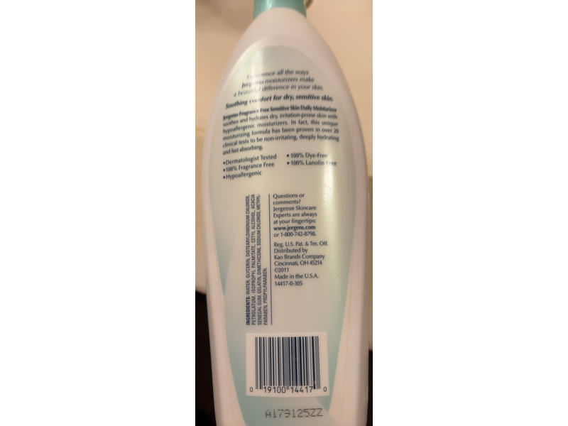 Jergens Sensitive Skin Daily Moisturizer, 16.8 fl oz/496 mL