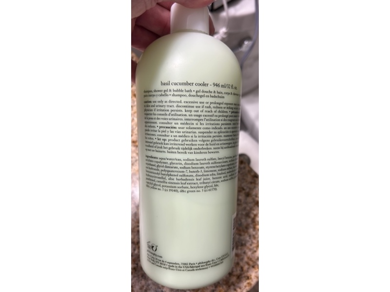 Philosophy Shampoo Shower Gel & Bubble Bath, basil Cucumber Cooler, 32 fl oz/946 mL