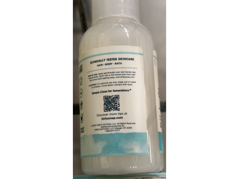 Kirks 3 - In - 1 Head To Toe Nourishing Cleanser, Premium Coconut Oil & Aloe Vera, 2 fl oz/60 mL