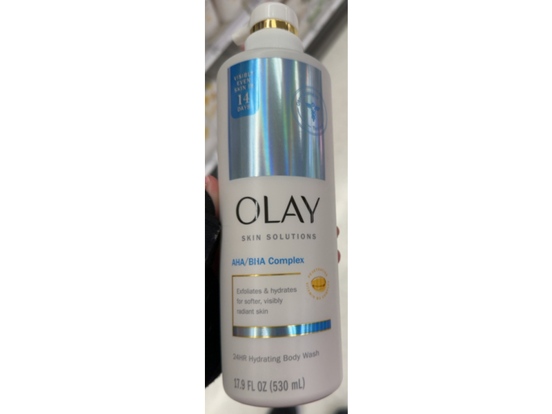 Olay Skin Solutions Hydrating Body Wash, Aha/Bha Complex, 17.9 fl oz/530 mL, Pack Of 4