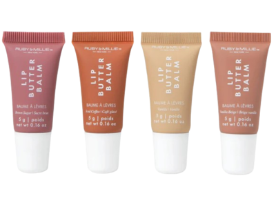 Ruby & Millie The Mini Lip Butter Balm Set, Brown Sugar, Iced Coffee, Vanilla & Vanilla Beige, 0.16 fl oz/5 g