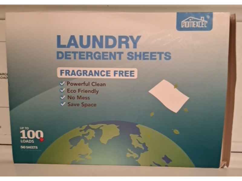 Homexcel Laundry Detergent Sheets, Fragrance Free, 100 Loads, 50 Count