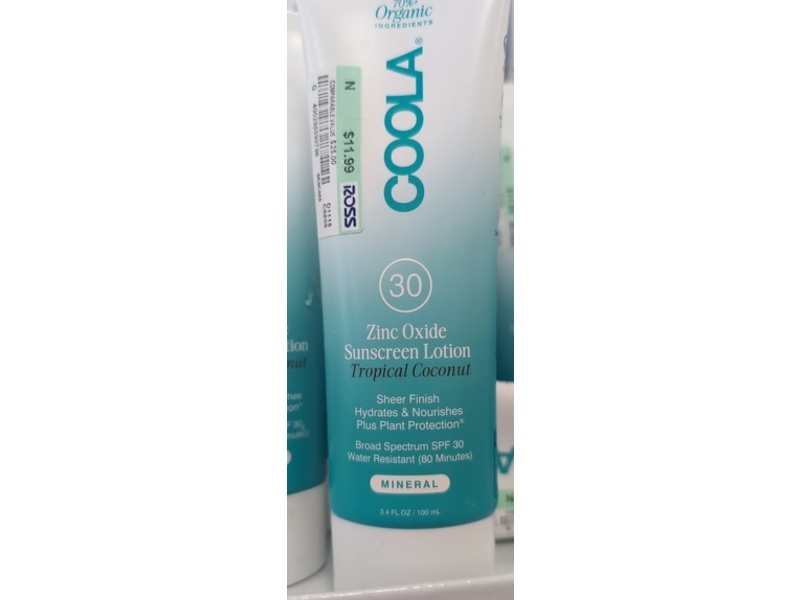 Coola Mineral Zinc Oxide Sunscreen Lotion, SPF 30, Tropical Coconut, 3.4 fl oz/100 mL