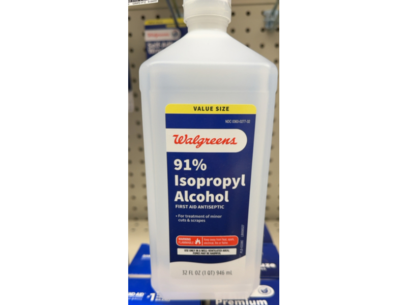 Walgreens First Aid Antiseptic, 91% Isopropyl Alcohol, 32 fl oz/946 mL