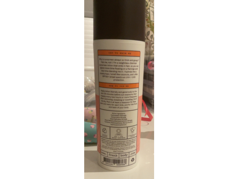 Frank Body Hydrating Body Sunscreen, SPF 50 +, 4.73 fl oz/140 mL