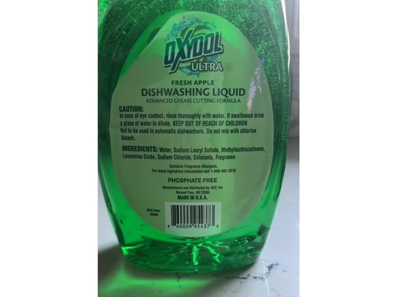 Oxydol Dishwashing Liquid, Fresh Apple, 30 fl oz/887 mL