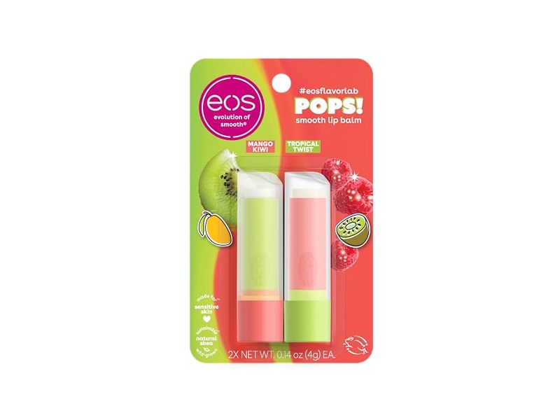 Eos Flavorlab Pops! Lip Balm, Mango Kiwi & Tropical Twist, 0.14 oz/4 g, Pack Of 2