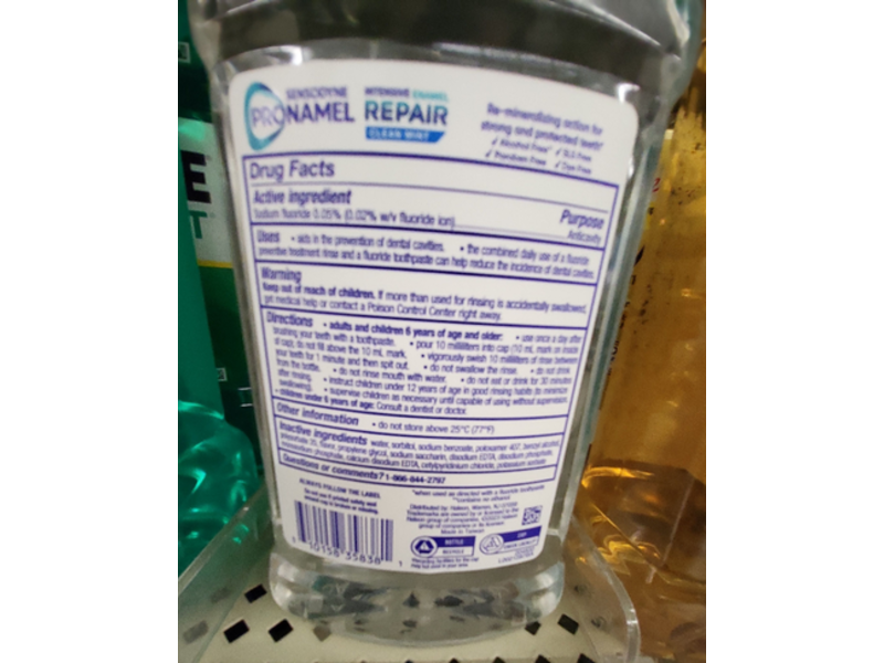 Sensodyne Pronamel Intensive Enamel Repair Anticavity Fluoride Mouthwash, Clear Mint, 16.9 fl oz/500 mL