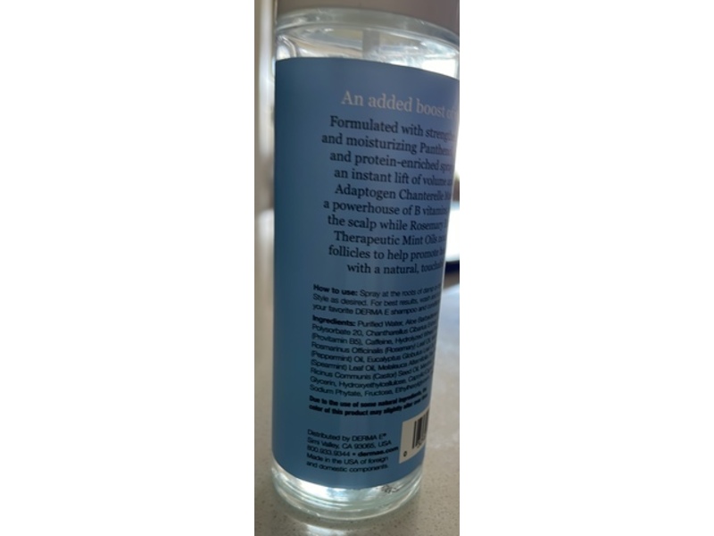 Derma E Biotin Thickening Spray, Panthenol, Therapeutic Mint & Chanterelle Mushroom, 3.3 fl oz/99 mL