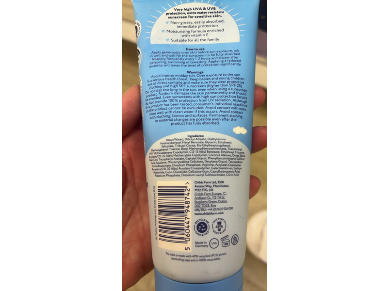 Childs Farm Sun Cream, Fragrance Free, SPF 50+, 200 mL