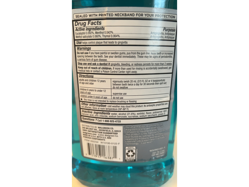 Walgreens Advanced Mouth Rinse, Ice Mint, 33.8 fl oz/1 L