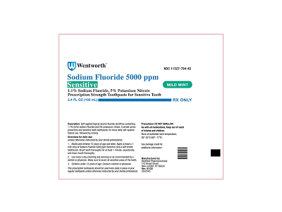 Sodium Fluoride Tooth Paste 5000 ppm, Sensitive Mild Mint, 3.4 fl oz/100 mL Wentworth (RX)
