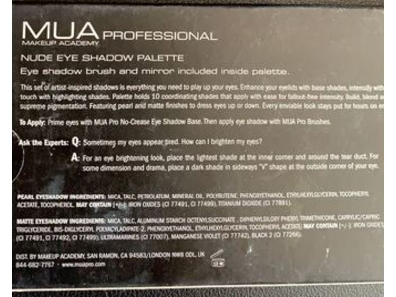 MUA Professional Makeup Academy Eye Shadow Palette, Nude, 0.35 oz/10 g