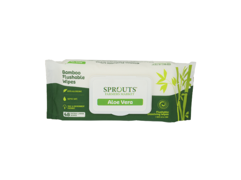 Sprouts Bamboo Flushable Wipes, Aloe Vera, Extra Large, 48 Count