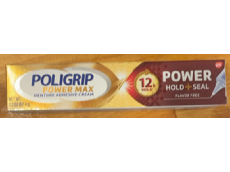 Poligrip Power Max Denture Adhesive Cream, Flavor Free, 2.2 oz/62.4 g