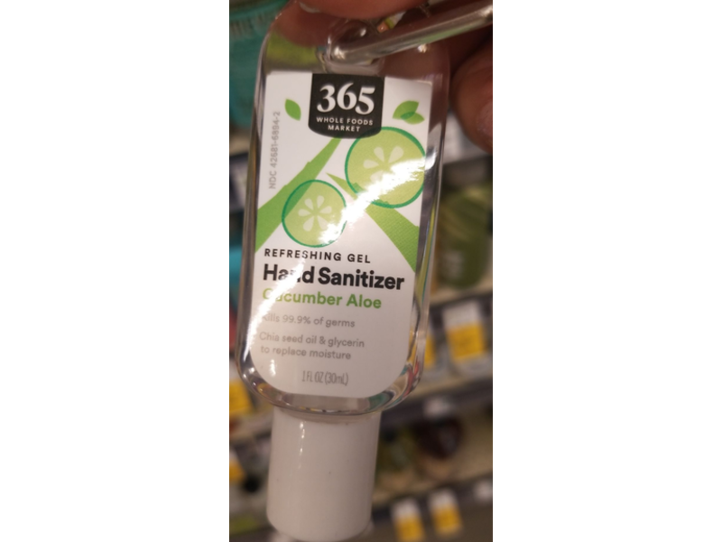365 Whole Foods Market Hand Sanitizer, Cucumber Aloe, Carabiner Clip, 1 fl oz/30 mL