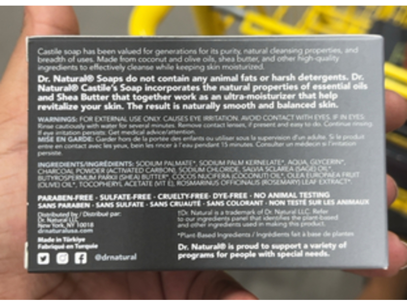 Dr. Natural Onyx Sage Castile Soap, Charcoal + Sage, 4 oz/113 g