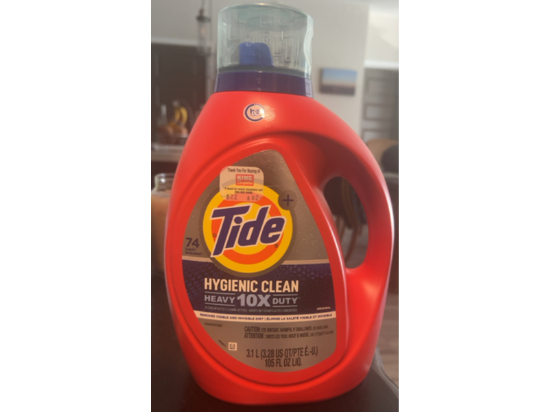 Tide Hygienic Clean Heavy 10x Duty Liquid Laundry Detergent, Original, 74 Loads, 105 fl oz/3.1 L