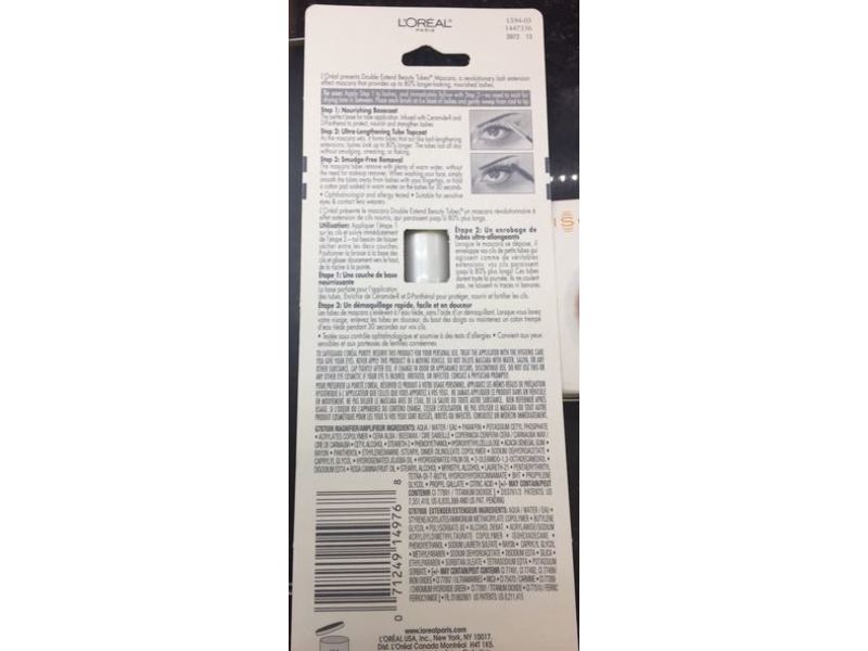 L'Oreal Paris Double Extend Beauty Tubes Mascara, Lash Extension Effect, 575 Blackest Black, 0.16 fl oz/5.0 mL