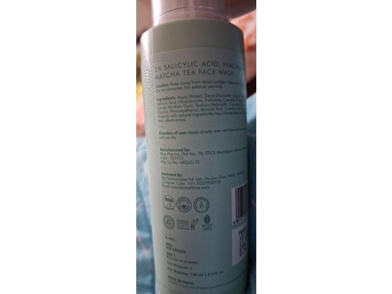 Mcaffeine Face Wash, 2% Salicylic Acid, Niacinamide & Matcha Tea, 3.4 fl oz/100 mL