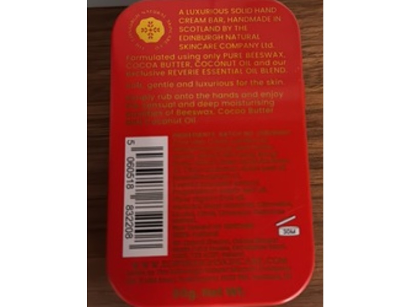 The Edinburgh Natural Skincare Co. Reverie Solid Hand Cream Bar, 50 g